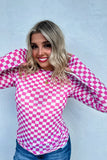 Ella Checkered L/S Mesh Top