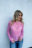 Ella Checkered L/S Mesh Top