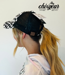 Checkered Distressed Ponytail Hat