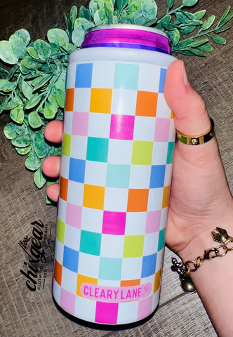 Pastel Checkered Lux Slim Can Cooler