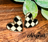 Checkered Heart Studs