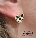 Checkered Heart Studs