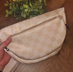 Tan Checkered Zipper Crossbody Bag