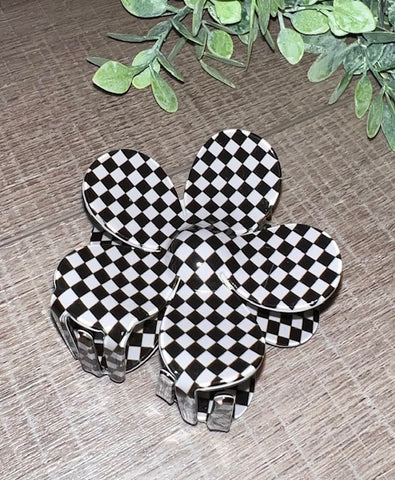 Lola Checkered Flower Claw Clip