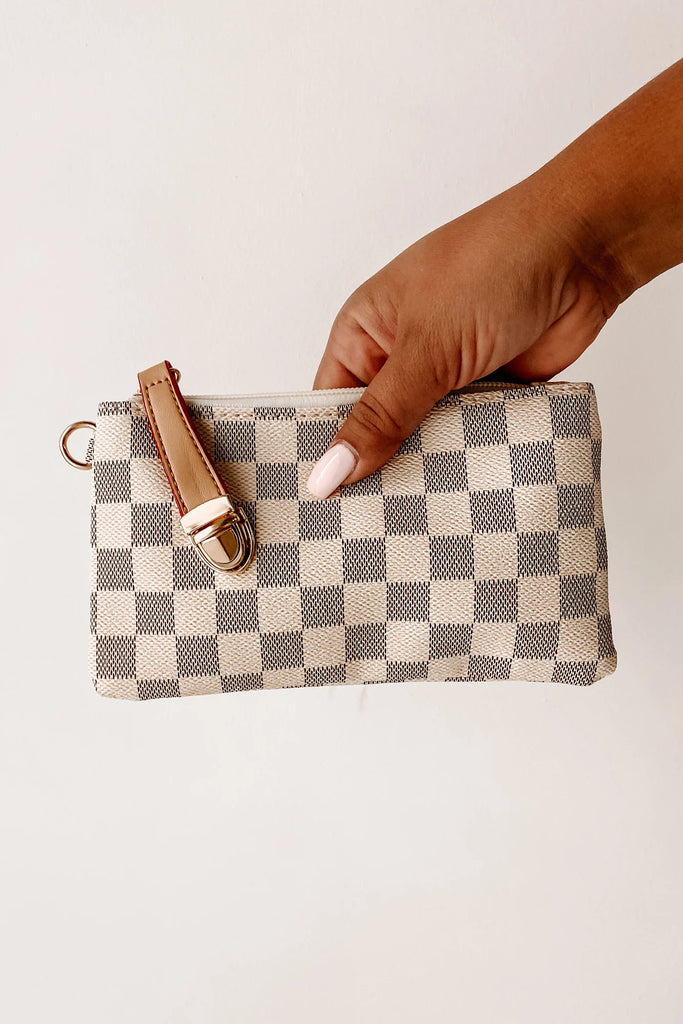 Checkered Key Wallet - Cream