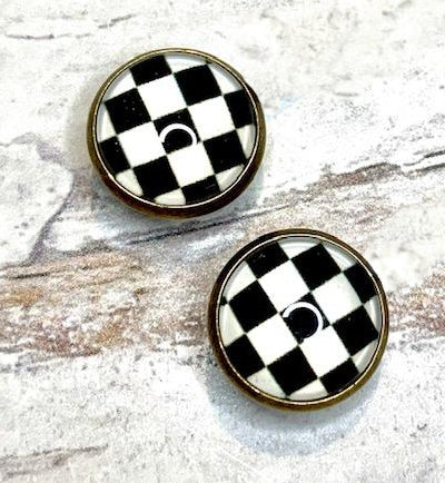 Ready, Set, Go! Checkered Photo Glass Earrings